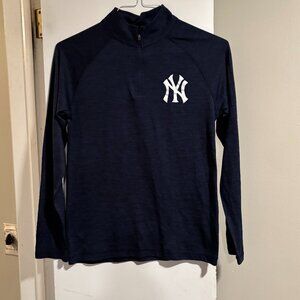 NY Yankees Men's Navy Heathered Quarter Zip mock neck pullover SZ: Small